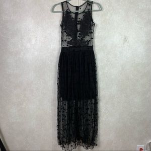 Sheer star and floral lace maxi floor length dress